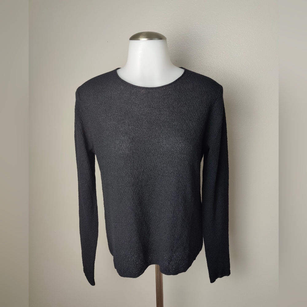 Eileen Fisher Crewneck Wool Long Sleeve Black Sweater XS $278 Capsule